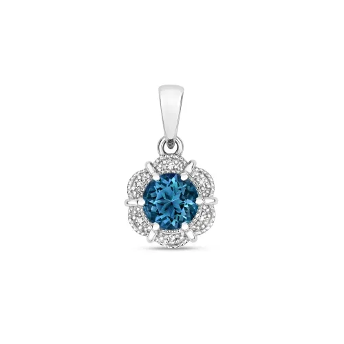 Diamond & Round London Blue Topaz 0.66ct Pendant 9ct White Gold